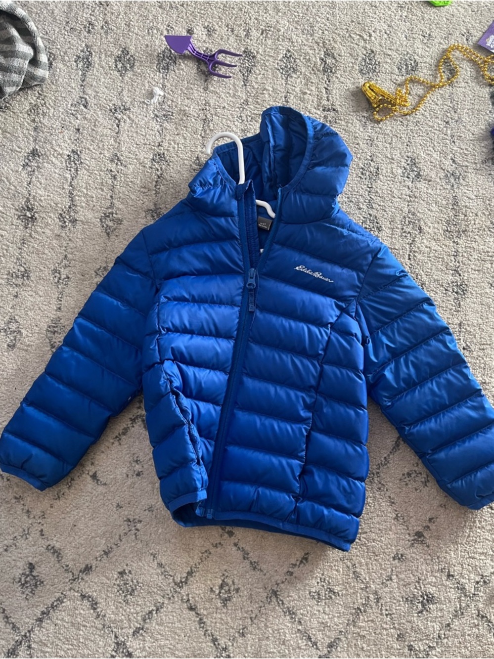 Eddie Bauer Kids' Blue Puffer Jacket with Hood 4T. Barely worn maybe 1-2 times.